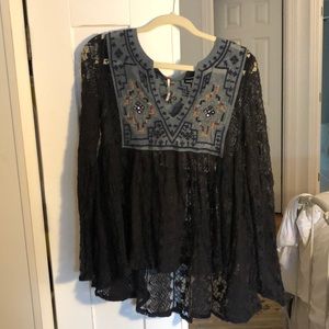 Free people lace bohemian shirt (navy) size M